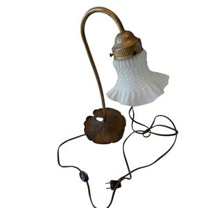Vintage Lily Pad Gooseneck Lamp Frosted Ruffled Glass Shade Art Nouveau Style